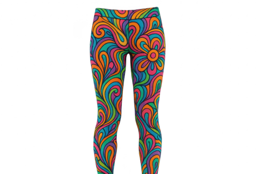 Psychedelic leggings with floral patterns isolated on a transparent background.