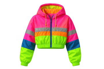 Brightly colored hooded windbreaker isolated on a transparent background, cut-out
