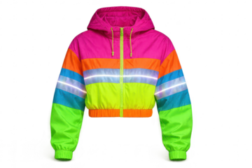 Colorful cropped windbreaker jacket isolated on transparent background, trendy