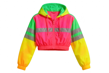 Neon pink, green, and yellow hooded jacket isolated on transparent background