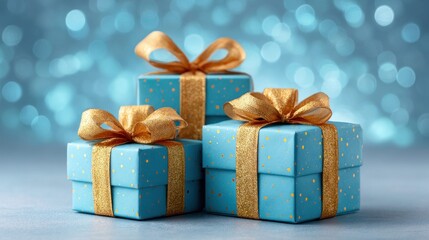 Elegant Gift Boxes with Gold Ribbons on a Teal Background