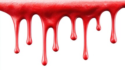 Vibrant red paint dripping down against a clean white background