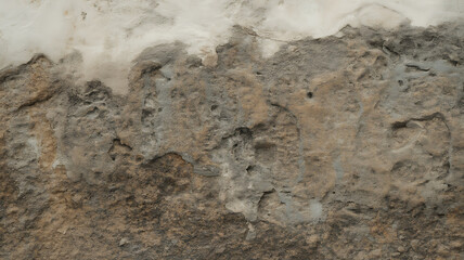 Fototapeta premium Closeup texture of a weathered, crumbling stone wall with patches of white plaster