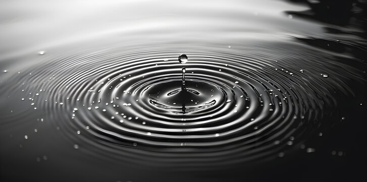 Harmonic oscillation pattern captured as concentric liquid waves spreading outward with a modern scientific atmosphere