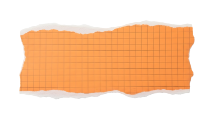 Torn piece of orange paper with lines isolated on transparent background