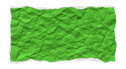 Green crumpled paper piece with torn edges isolated on transparent background