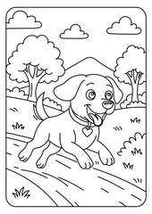 Cute Puppy Running Outdoors Coloring Page for Kids