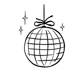 Disco ball vector doodle illustration. Whimsical outline sketch