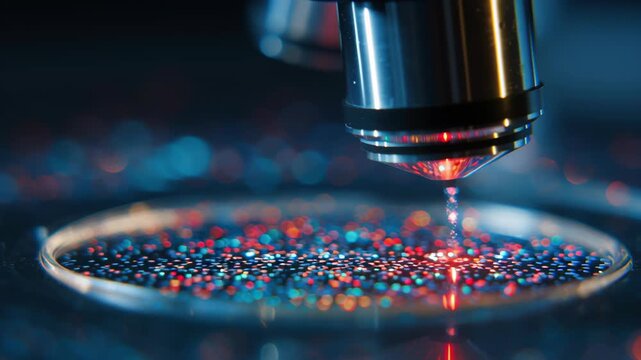 Macro shot anchor biomarker zone lighting up subtly under refined lab optical contrast, precision oncology editorial, precision oncology lab