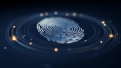 Fingerprint identification graphic with glowing circles and data visualization - Powered by Adobe