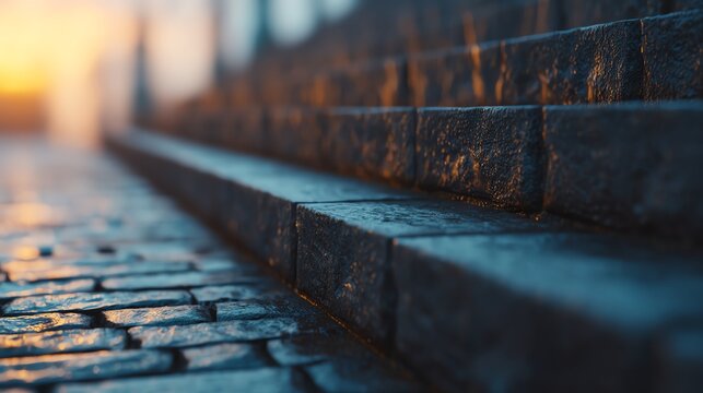 Subtle steps illuminated by warm light, resolution, daily disciplined effort