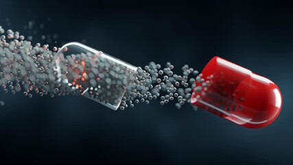 Macro shot drug capsule splitting at correct targeted region only, controlled intelligent release metaphor, targeted drug delivery