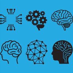 Artificial Intelligence Brain Icons Set &ndash; Neural Networks, Gears & Human Brain for Tech, UI UX, Websites & Presentations