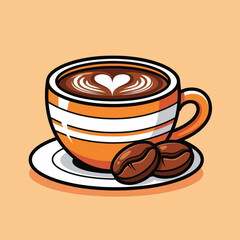 Coffee love foam with beans cartoon icon illustration.
