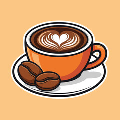 Coffee love foam with beans cartoon icon illustration.
