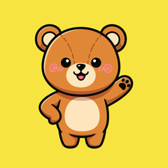 Cute bear waving hand cartoon vector icon illustration animal nature icon isolated flat vector