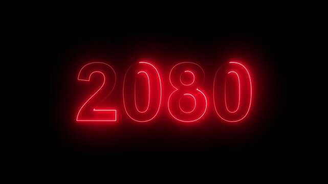 2080 Glowing Neon Line Text Animation, Powerful Abstract Neon Number Design in Stunning 4K Highlighting the Iconic and Important Year important date 2080.