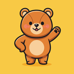 Cute bear waving hand cartoon vector icon illustration animal nature icon isolated flat vector