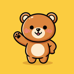 Cute bear waving hand cartoon vector icon illustration animal nature icon isolated flat vector
