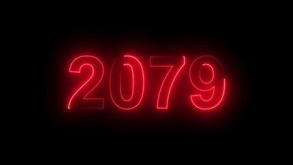 2079 Glowing Neon Line Text Animation, Powerful Abstract Neon Number Design in Stunning 4K Highlighting the Iconic and Important Year important date 2079.