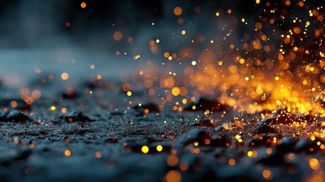 Abstract image of sparks and bokeh lights with a blue and orange color scheme
