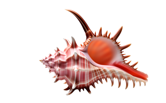 Pink murex shell with spines, ideal for exotic collector displays. Dramatic thorny crown for dramatic marine themes.