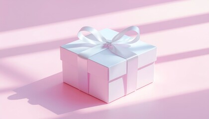 Fototapeta premium Soft Pink Gift Box with White Ribbon