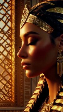 Elegant Woman Posing with Grace in a Historical Setting Inspired by Ancient Civilization