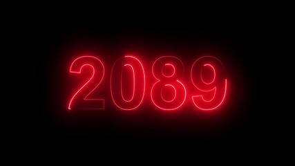 2089 Glowing Neon Line Text Animation, Powerful Abstract Neon Number Design in Stunning 4K Highlighting the Iconic and Important Year important date 2089.