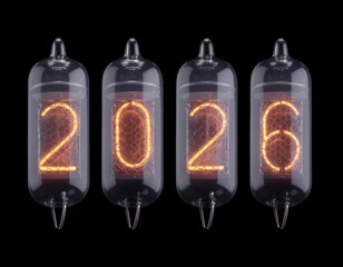 2026 tubes glow, retro future digits in a display