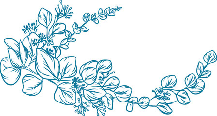 Curved Botanical Eucalyptus Garland Line Illustration