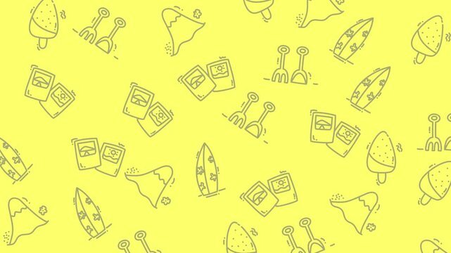 Yellow Pattern background with summer drawings perfect for designs related to beach vacations, summer activities, and overall fun and vibrant themes.