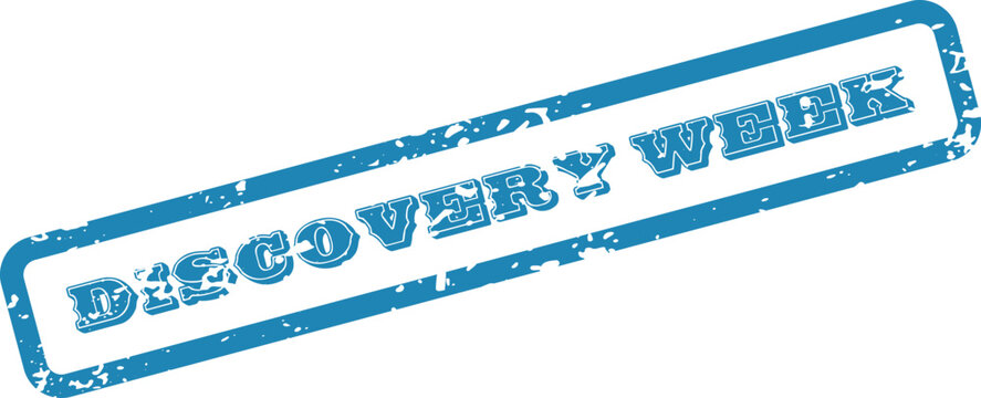 Discovery Week Blue Grunge Stamp Illustration with a Rectangular Frame