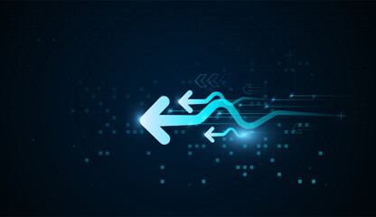 The neon blue light Arrows represents digital transformation and strong Backward trends. The sleek motion lines add energy and direction back vector illustration