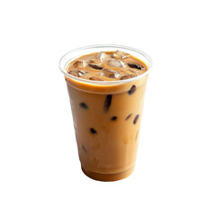 Iced coffee in a plastic cup on black