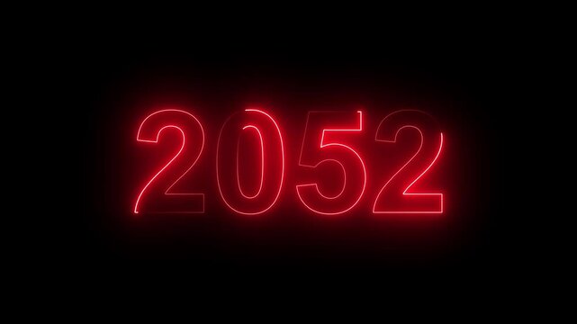 2052 Glowing Neon Line Text Animation, Powerful Abstract Neon Number Design in Stunning 4K Highlighting the Iconic and Important Year important date 2052.