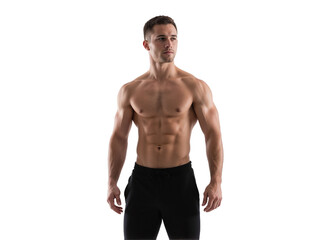 Fototapeta premium Strong man showcasing athletic physique in a studio setting during a fitness photoshoot
