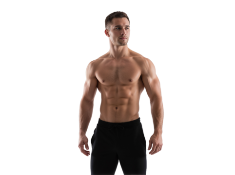 Strong man showcasing athletic physique in a studio setting during a fitness photoshoot
