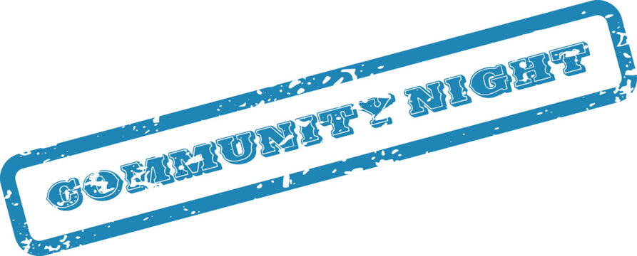 Blue Stamp Graphic Featuring the Words 'Community Night' in a Stylized Font