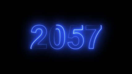 2057 Glowing Neon Line Text Animation, Powerful Abstract Neon Number Design in Stunning 4K Highlighting the Iconic and Important Year important date 2057.