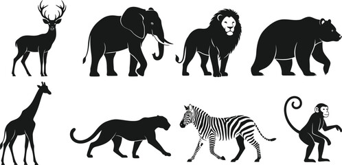 Obraz premium Silhouette collection of diverse wild animals