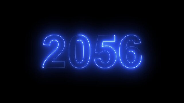 2056 Glowing Neon Line Text Animation, Powerful Abstract Neon Number Design in Stunning 4K Highlighting the Iconic and Important Year important date 2056.