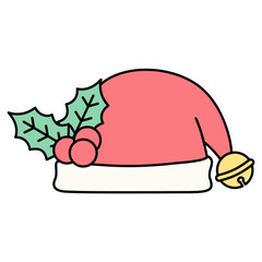 Christmas Hat with Holly Isolated Illustration Elements