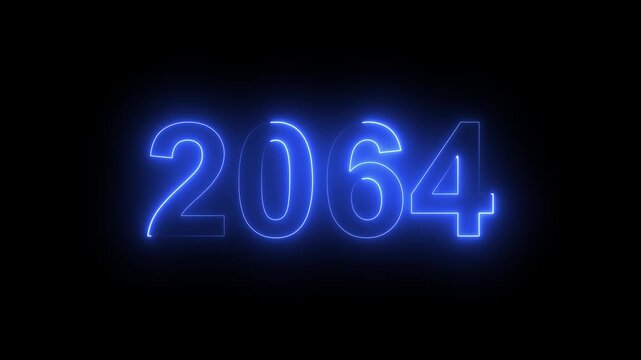 2064 Glowing Neon Line Text Animation, Powerful Abstract Neon Number Design in Stunning 4K Highlighting the Iconic and Important Year important date 2064.