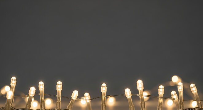 String of Glowing Warm White Fairy Lights Creating a Magical Border on a Solid Charcoal Gray Background