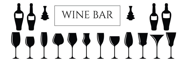 Handdrawn Wine Glass and wine bottle set