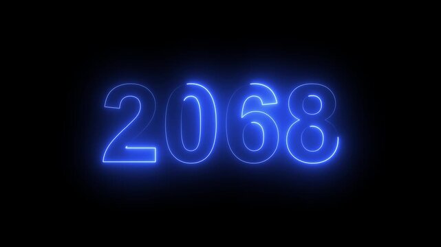 2068 Glowing Neon Line Text Animation, Powerful Abstract Neon Number Design in Stunning 4K Highlighting the Iconic and Important Year important date 2068.