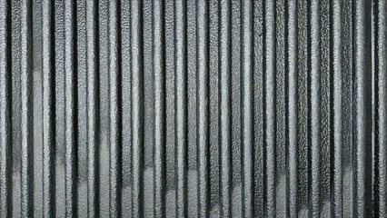 Black truck bed liner with deep vertical grooves. The surface is rough, durable, and wet-damp. Ideal as an industrial background or for use as a surface pattern. © Kawee