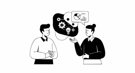 Two individuals engaged in a discussion about ideas and concepts.