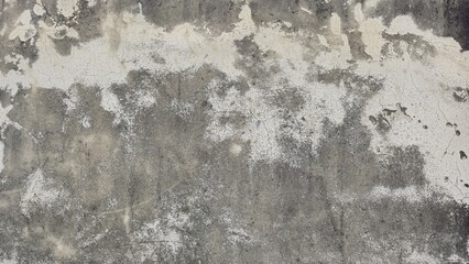 Weathered grey cement surface with visible cracks, dirt stains, and peeling paint. The material shows signs of significant wear and age.